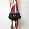 Fendi Black Satin Crystal Buckle Baguette Bag