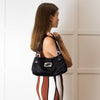 Fendi Black Satin Crystal Buckle Baguette Bag