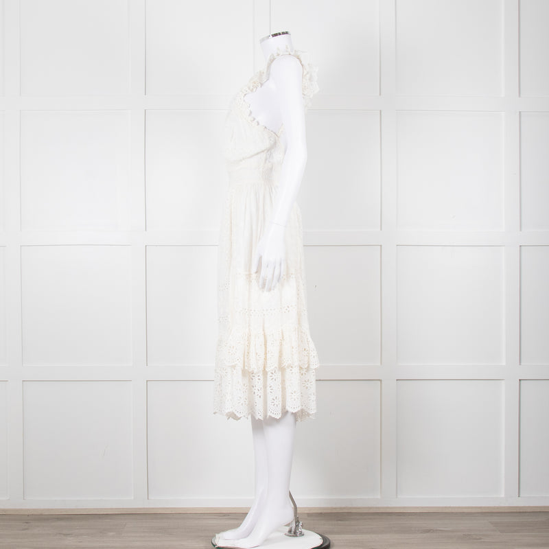 Ulla Johnson Cream Broderie Anglaise Strappy Dress With Frill Tier