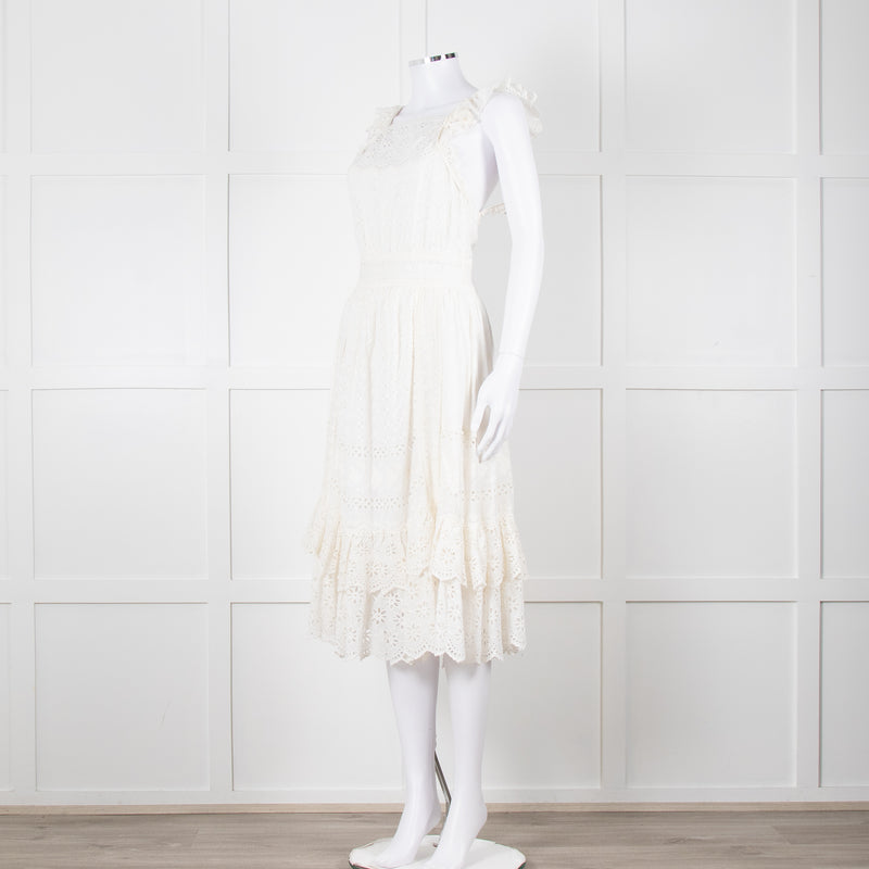 Ulla Johnson Cream Broderie Anglaise Strappy Dress With Frill Tier