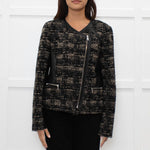 Rebecca Taylor Brown and Black Tweed Zip Jacket with Leather Trim