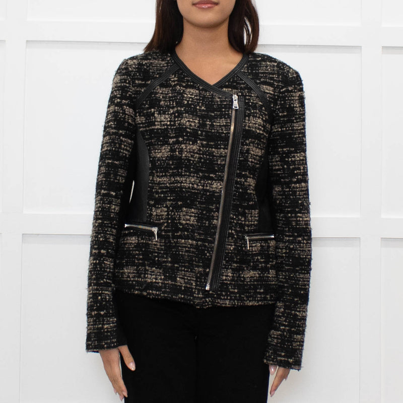 Rebecca Taylor Brown and Black Tweed Zip Jacket with Leather Trim