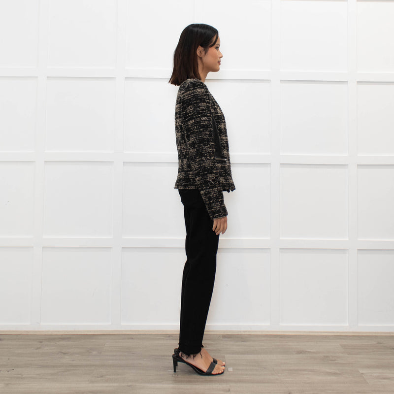 Rebecca Taylor Brown and Black Tweed Zip Jacket with Leather Trim