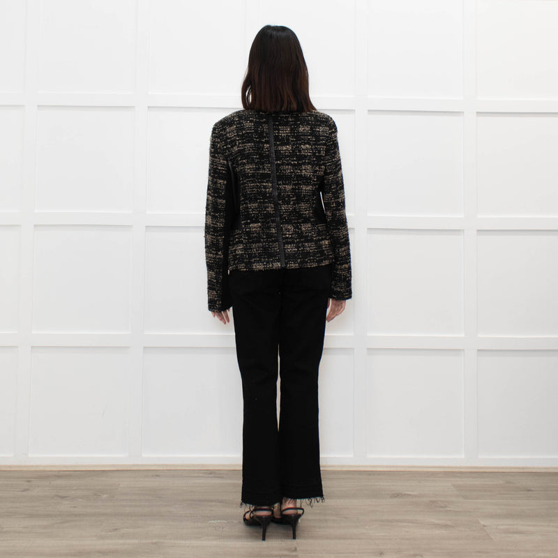 Rebecca Taylor Brown and Black Tweed Zip Jacket with Leather Trim