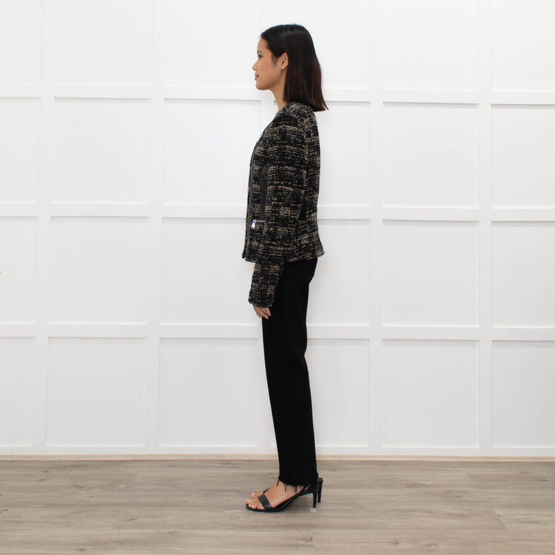 Rebecca Taylor Brown and Black Tweed Zip Jacket with Leather Trim