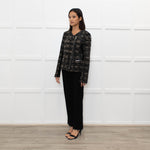 Rebecca Taylor Brown and Black Tweed Zip Jacket with Leather Trim