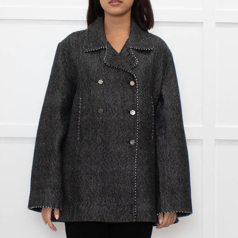 Pero Grey Striped Double Breasted Jacket
