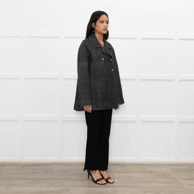 Pero Grey Striped Double Breasted Jacket