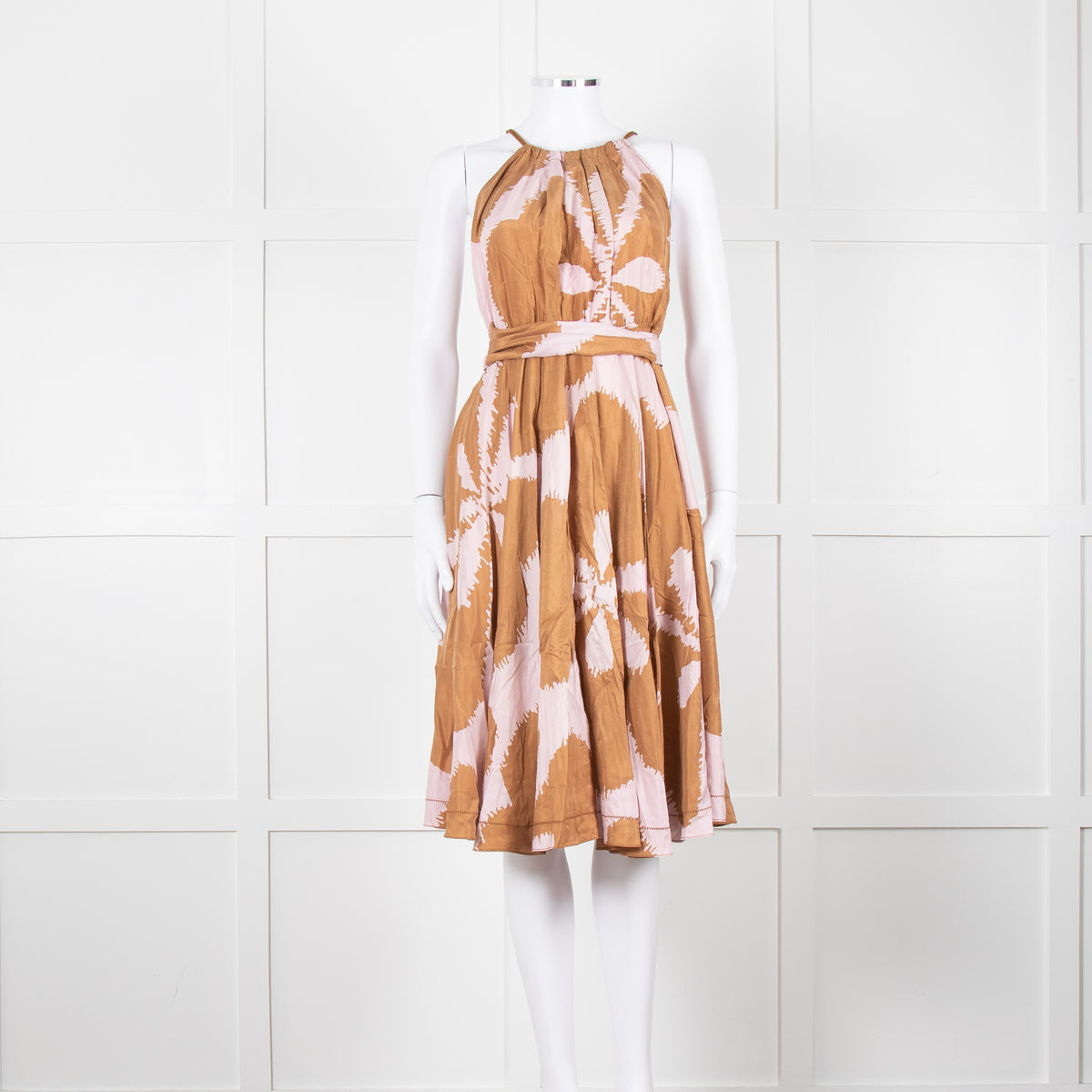 Diane Von Furstenberg Brown and Lilac Jumbo Floral Print Midi Dress