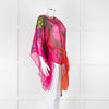 Roberto Cavalli Pink and Orange Silk Draped Tie Waist Plumage Kaftan Top