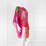 Roberto Cavalli Pink and Orange Silk Draped Tie Waist Plumage Kaftan Top