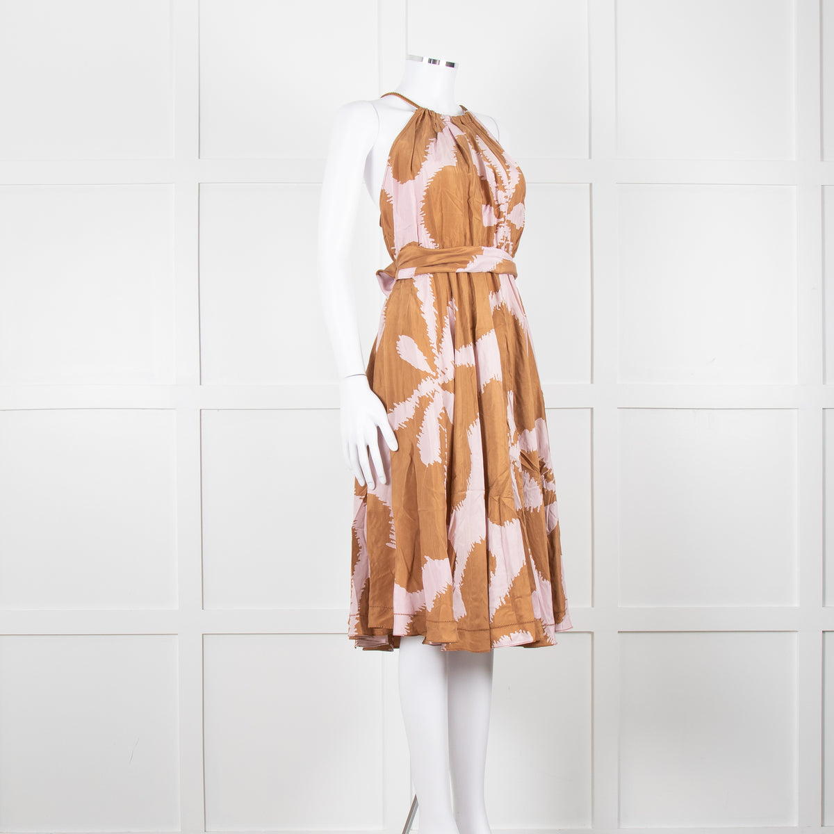 Diane Von Furstenberg Brown and Lilac Jumbo Floral Print Midi Dress