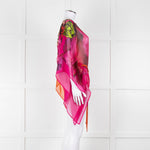 Roberto Cavalli Pink and Orange Silk Draped Tie Waist Plumage Kaftan Top