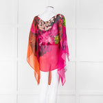 Roberto Cavalli Pink and Orange Silk Draped Tie Waist Plumage Kaftan Top