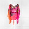 Roberto Cavalli Pink and Orange Silk Draped Tie Waist Plumage Kaftan Top
