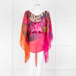 Roberto Cavalli Pink and Orange Silk Draped Tie Waist Plumage Kaftan Top