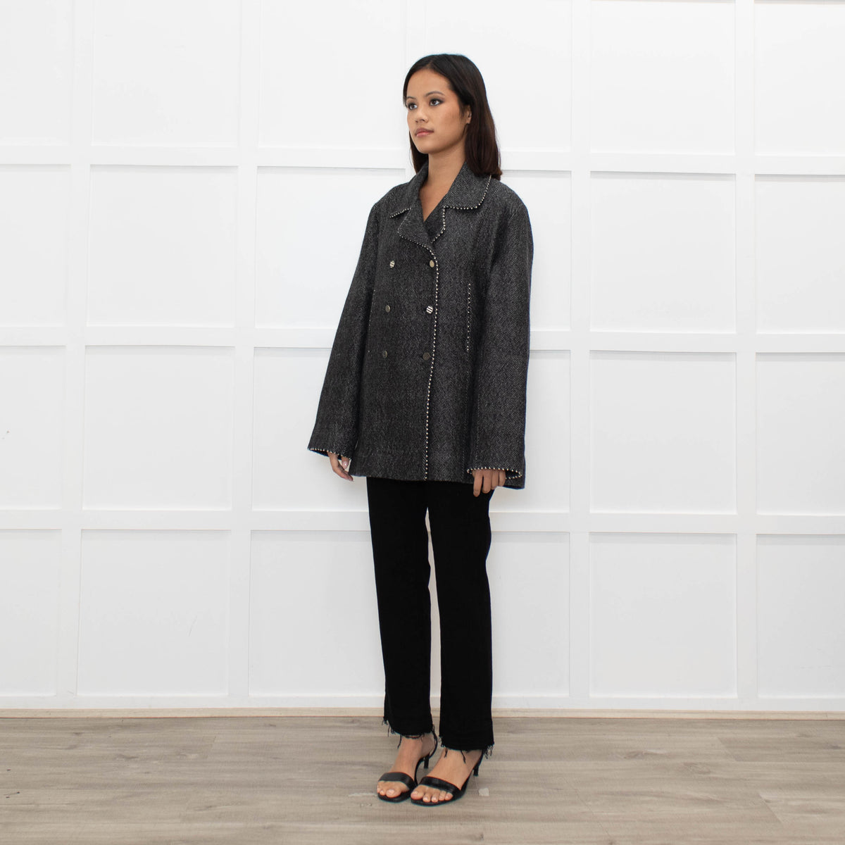 Pero Grey Striped Double Breasted Jacket