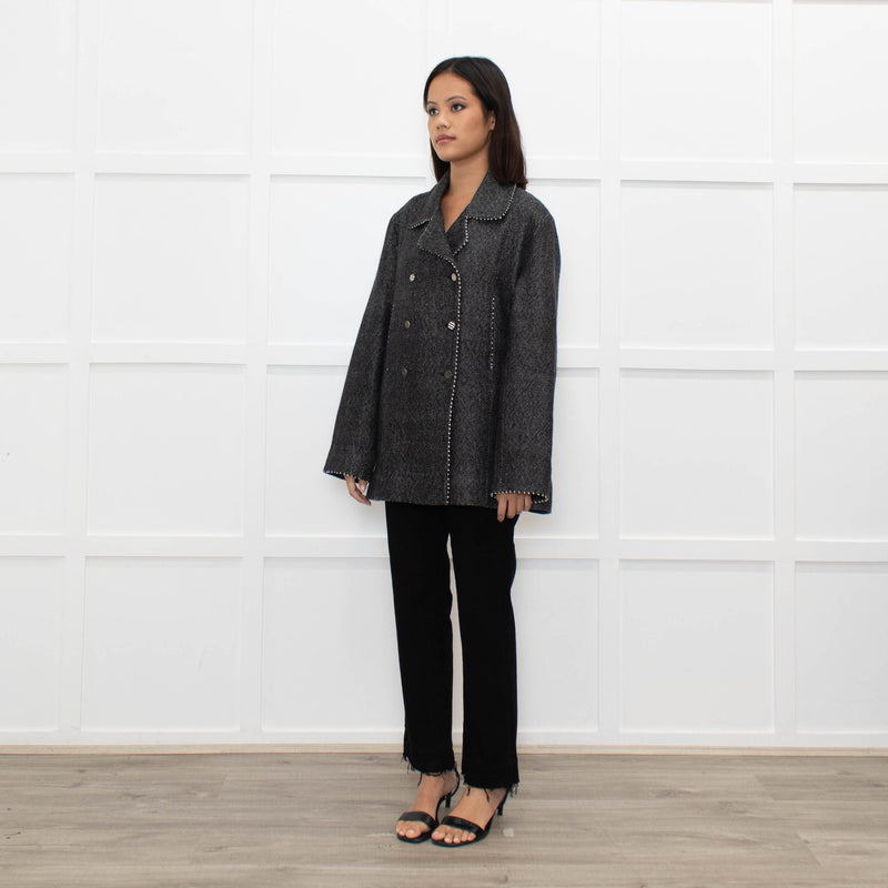 Pero Grey Striped Double Breasted Jacket