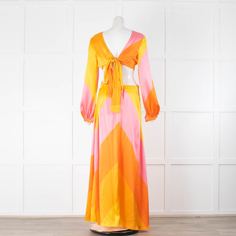 Raquel Diniz Orange/Pink/Yellow Silk Long Sleeve Dress