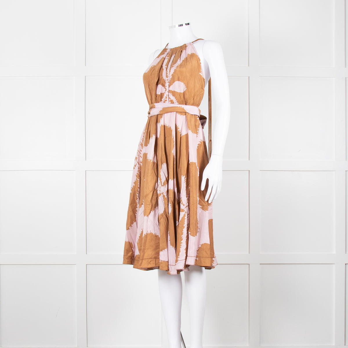 Diane Von Furstenberg Brown and Lilac Jumbo Floral Print Midi Dress