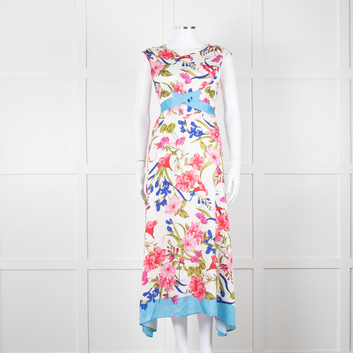 Seventy Milano Floral Sleeveless with White Background and Tie Waist
