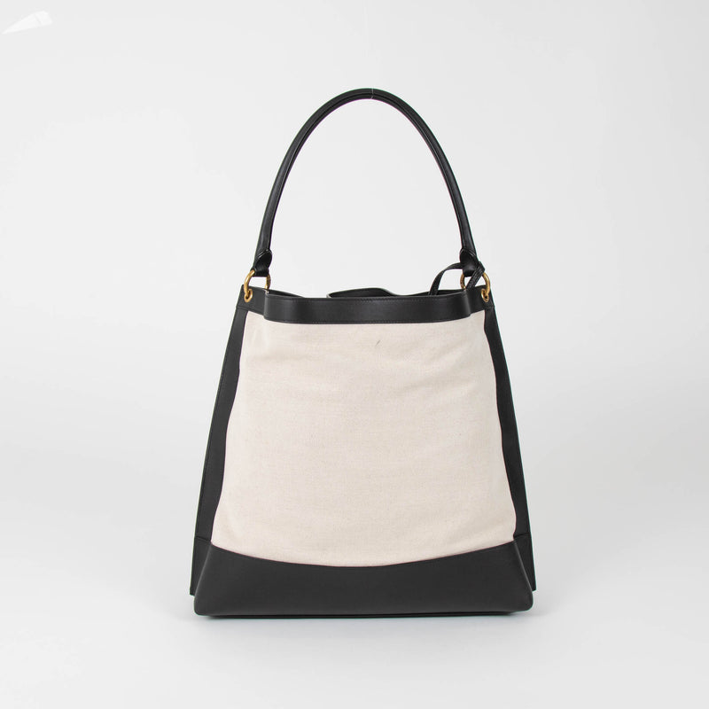 Saint Laurent White & Black Tag Hobo in Canvas and Leather Bag