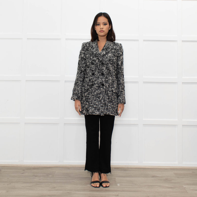 The Kooples Black Cream Melange Tweedy Short Coat