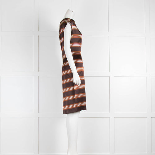 Prada Brown Striped Sleeveless Shift Dress