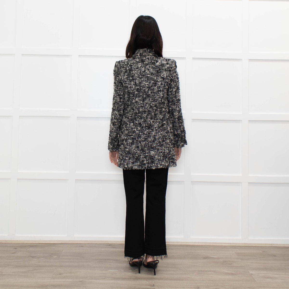 The Kooples Black Cream Melange Tweedy Short Coat
