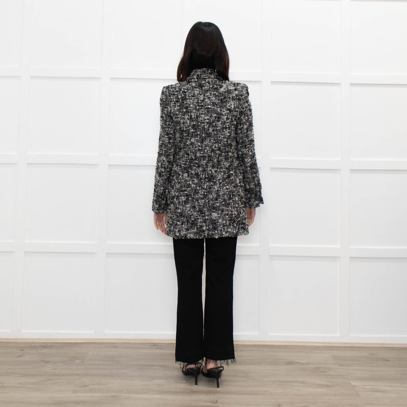 The Kooples Black Cream Melange Tweedy Short Coat