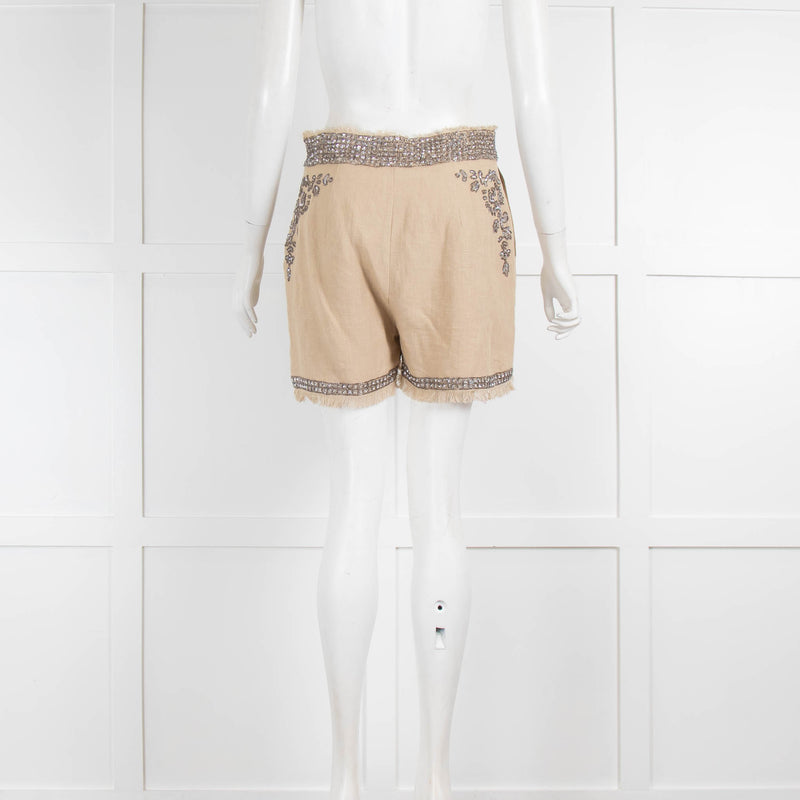 Twin Set Sand Colour Linen Shorts With Crystals