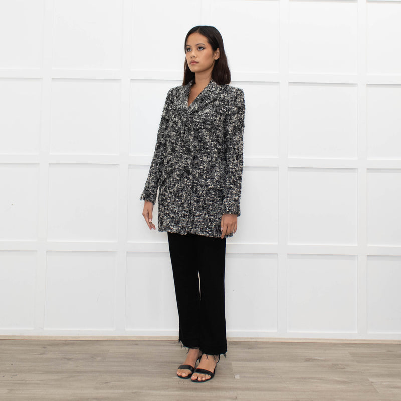 The Kooples Black Cream Melange Tweedy Short Coat