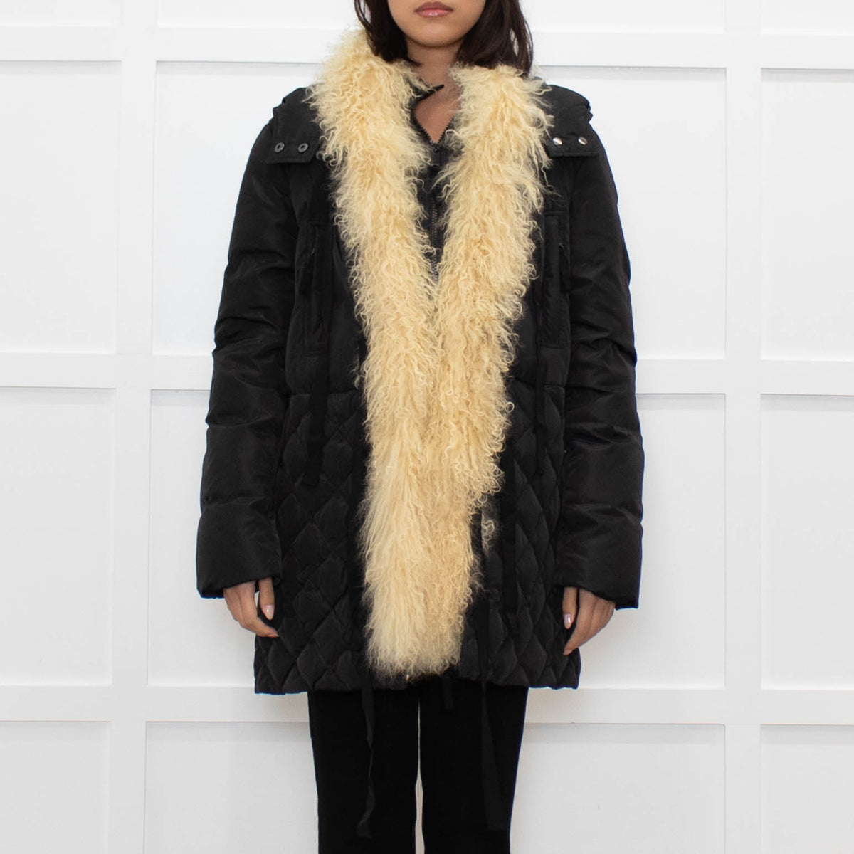 Max & Co Black Fur Trimmed Quilted Down Coat