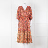 Emily Lovelock Pink Orange Button Front Silk Midi Dress