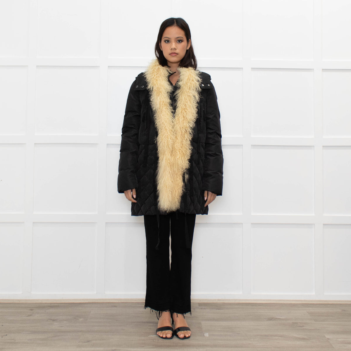 Max & Co Black Fur Trimmed Quilted Down Coat