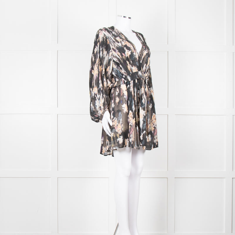 Iro Brown Printed Crepe de Chine Mini Dress