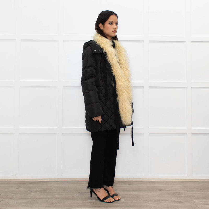 Max & Co Black Fur Trimmed Quilted Down Coat