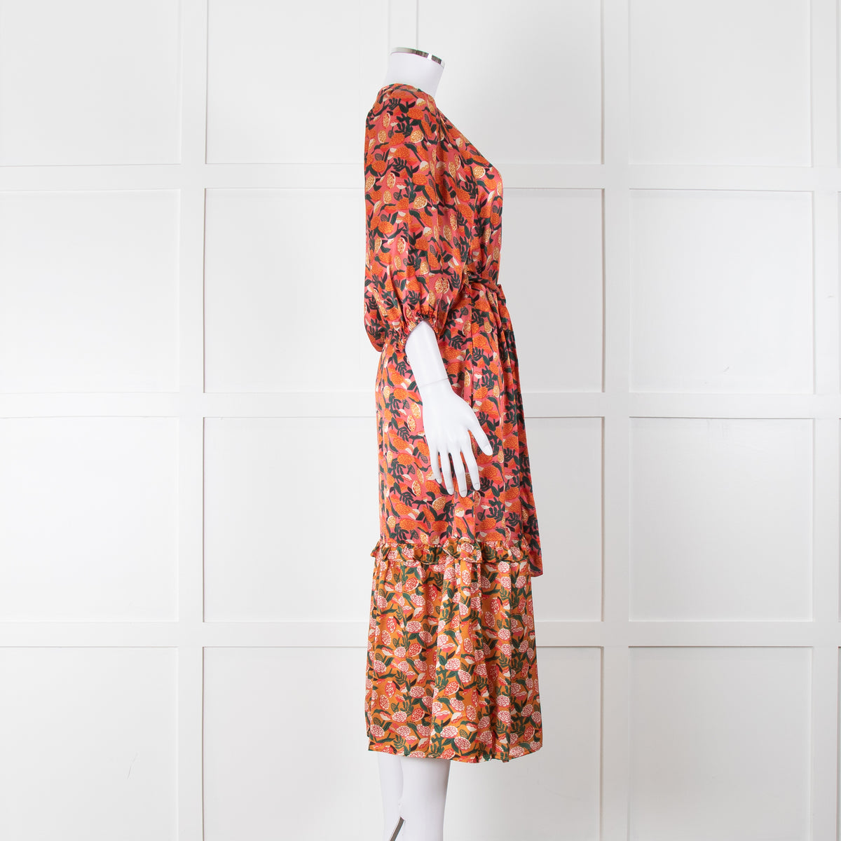 Emily Lovelock Pink Orange Button Front Silk Midi Dress