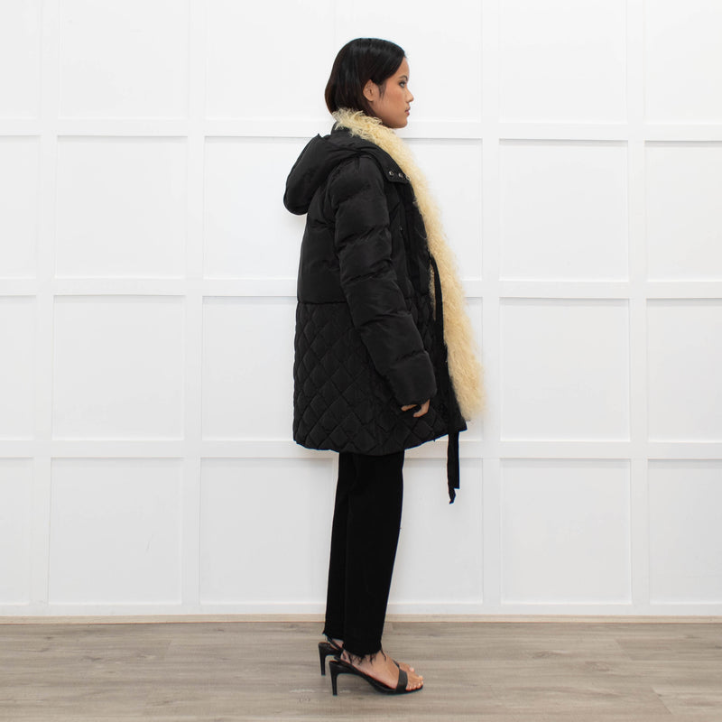 Max & Co Black Fur Trimmed Quilted Down Coat