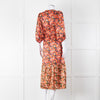 Emily Lovelock Pink Orange Button Front Silk Midi Dress