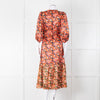 Emily Lovelock Pink Orange Button Front Silk Midi Dress
