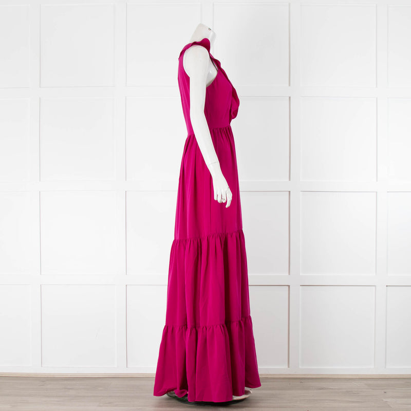 Saloni Fuchsia Tiered Lace Detail Sleeveless Maxi Dress