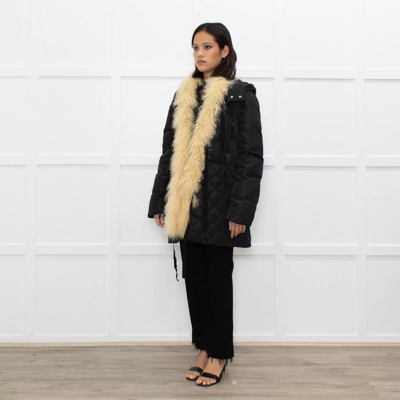 Max & Co Black Fur Trimmed Quilted Down Coat