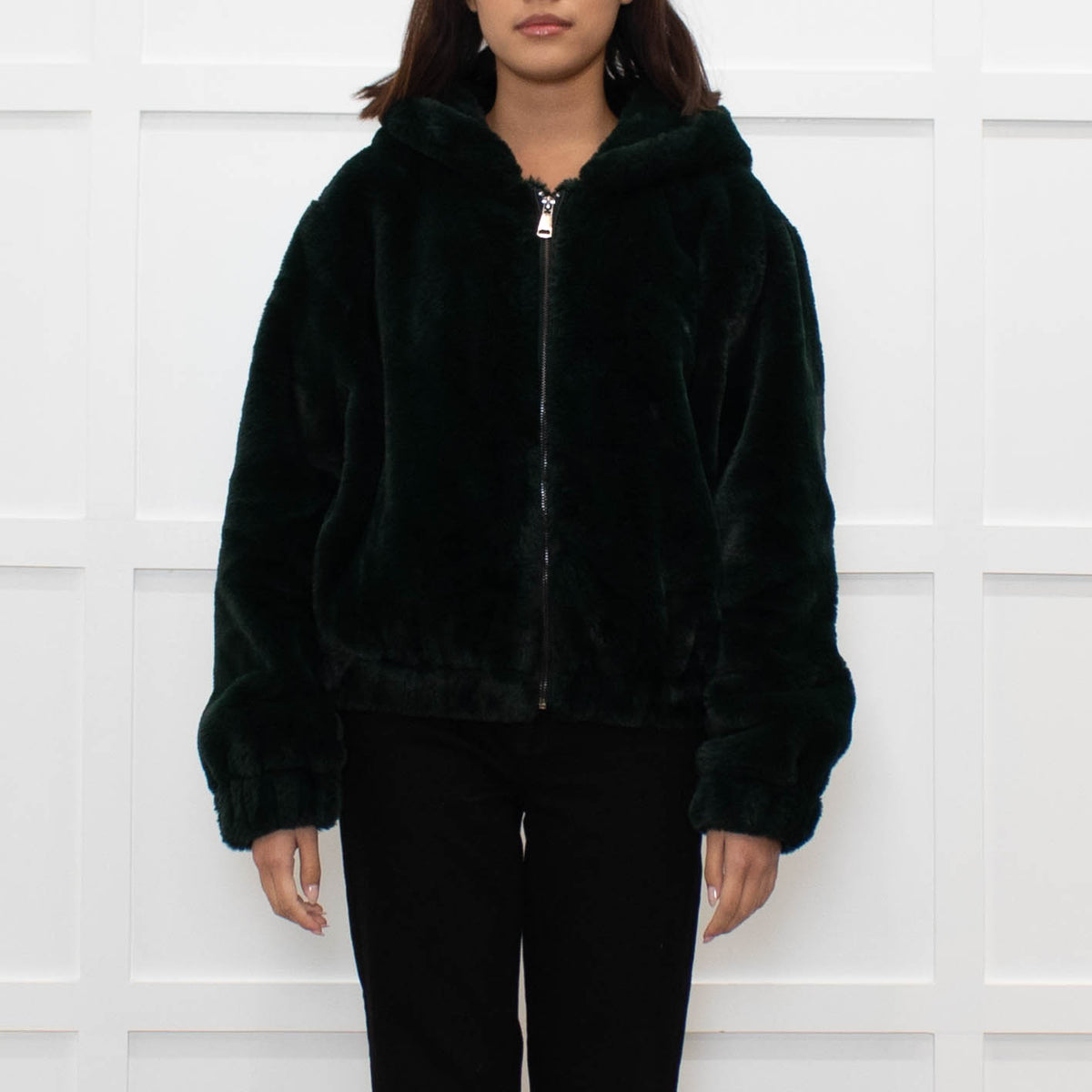 7 For All Mankind Green Faux Fur Jacket