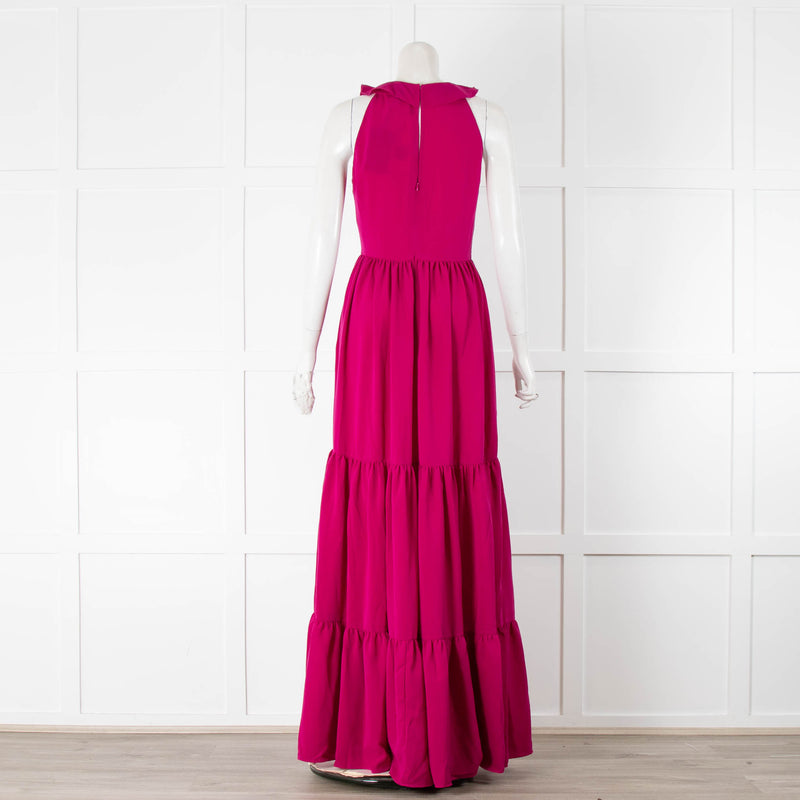 Saloni Fuchsia Tiered Lace Detail Sleeveless Maxi Dress