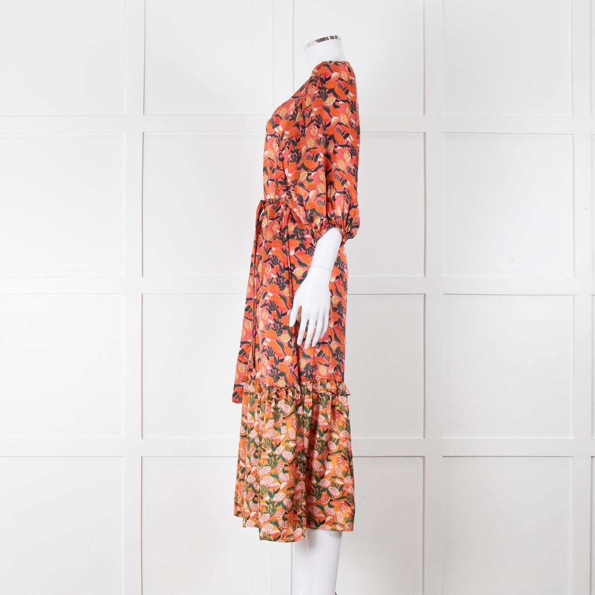 Emily Lovelock Pink Orange Button Front Silk Midi Dress
