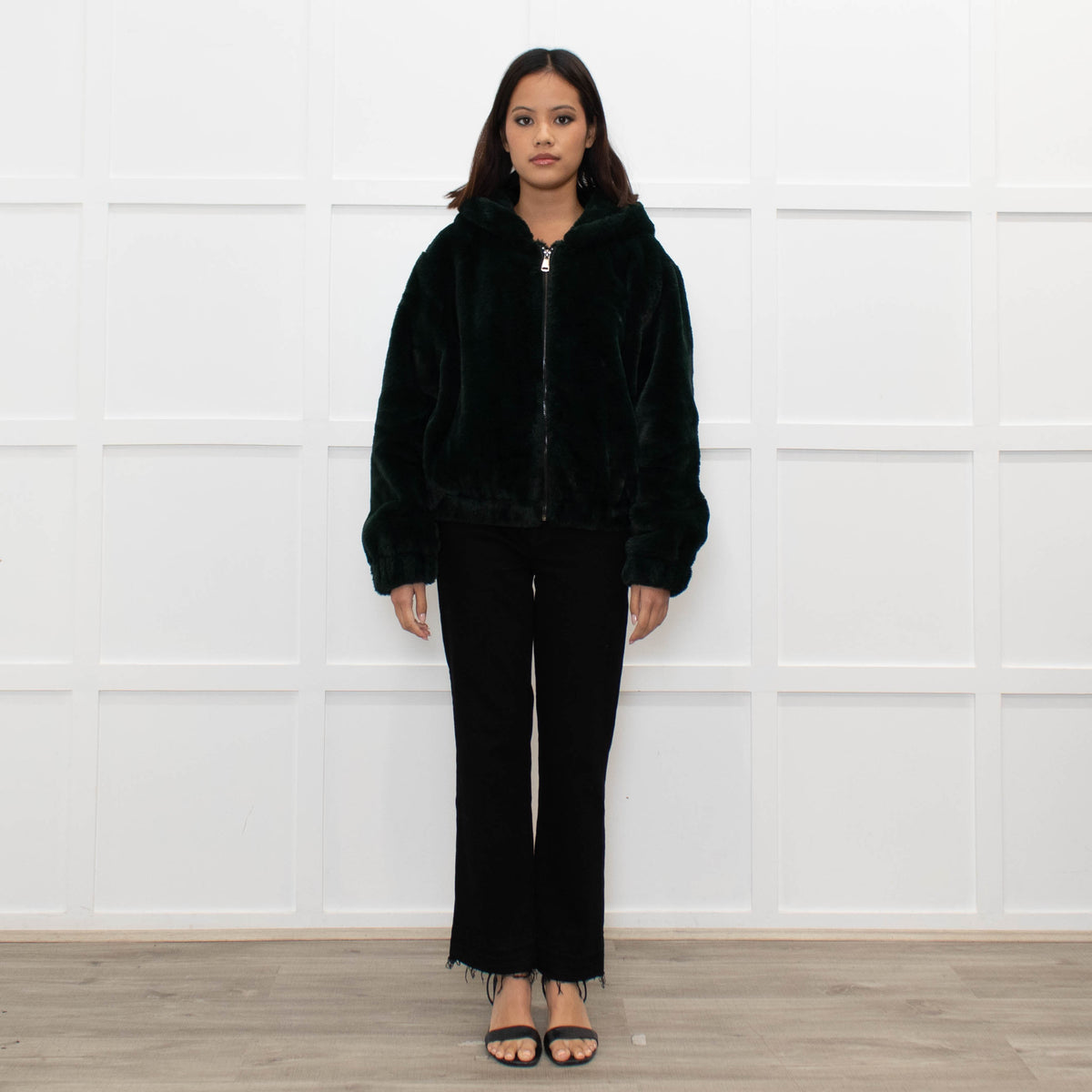 7 For All Mankind Green Faux Fur Jacket