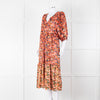 Emily Lovelock Pink Orange Button Front Silk Midi Dress