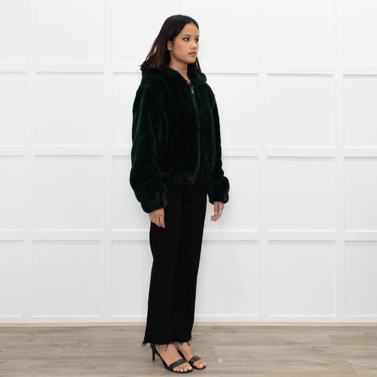 7 For All Mankind Green Faux Fur Jacket