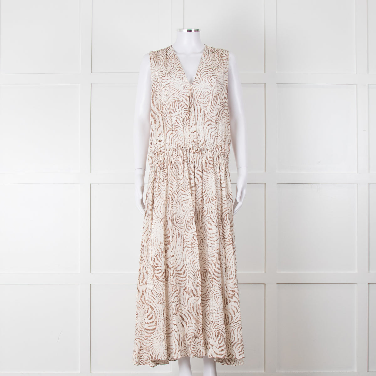 Anine Bing Mia White And Sand Seashell-Print Midi Dress